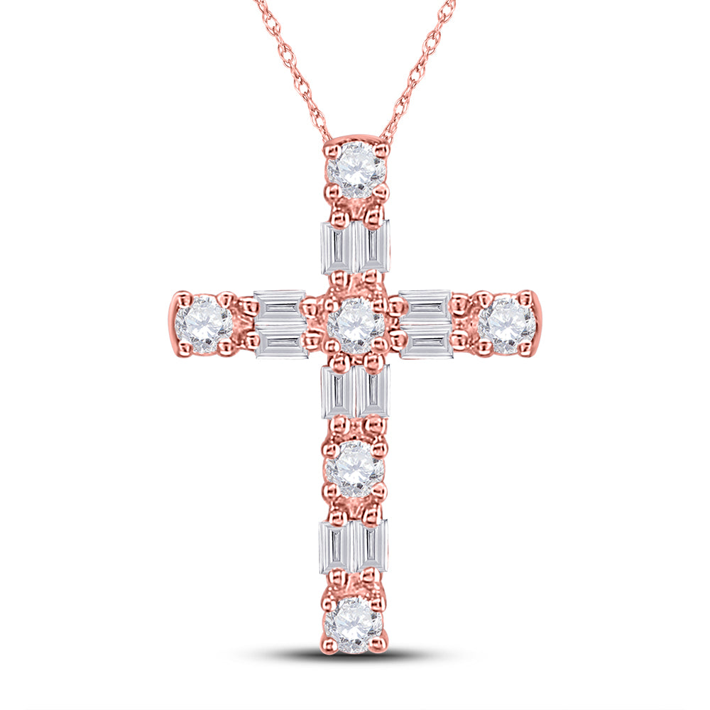 14kt Rose Gold Women's Diamond Religious Cross Pendant 1/4 ctw - view 2