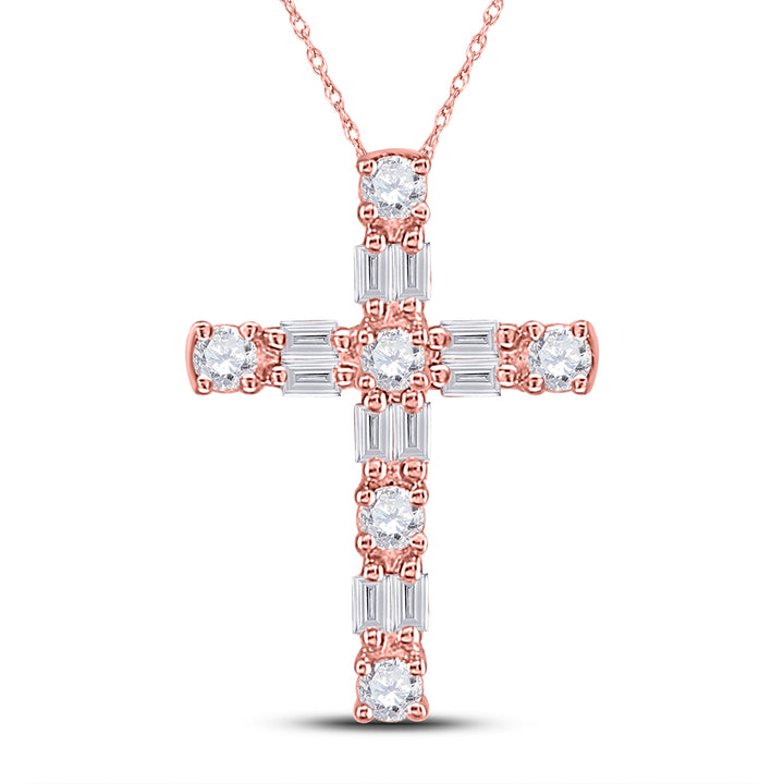 14kt Rose Gold Women's Diamond Religious Cross Pendant 1/4 ctw - view 2