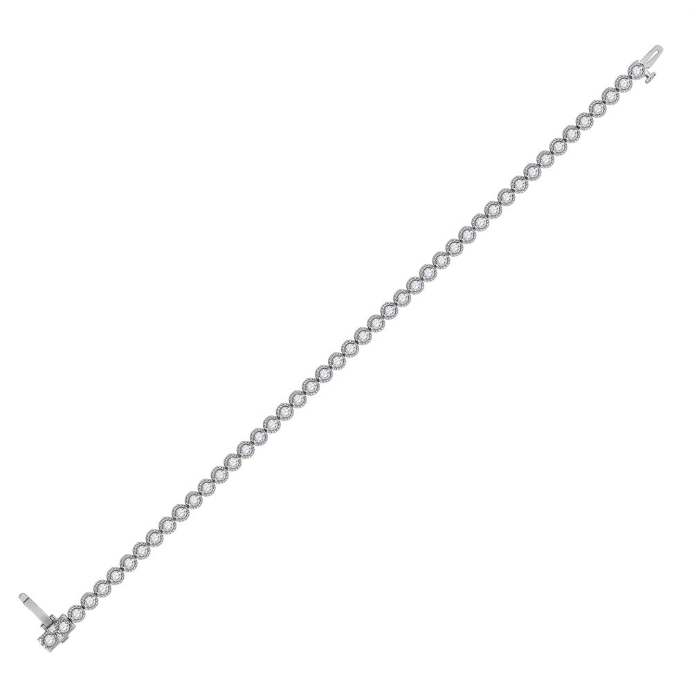 14kt White Gold Women's Diamond Milgrain Tennis Bracelet 2 ctw