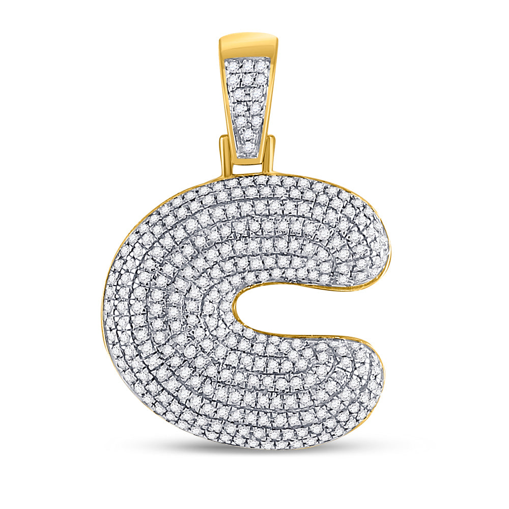 10kt Yellow Gold Men's Diamond "C" Letter Charm Pendant 3/4 ctw - view 2