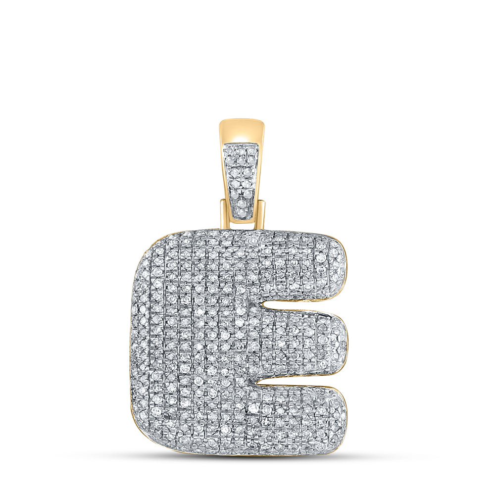 10kt Yellow Gold Men's Diamond "E" Letter Charm Pendant 1 ctw