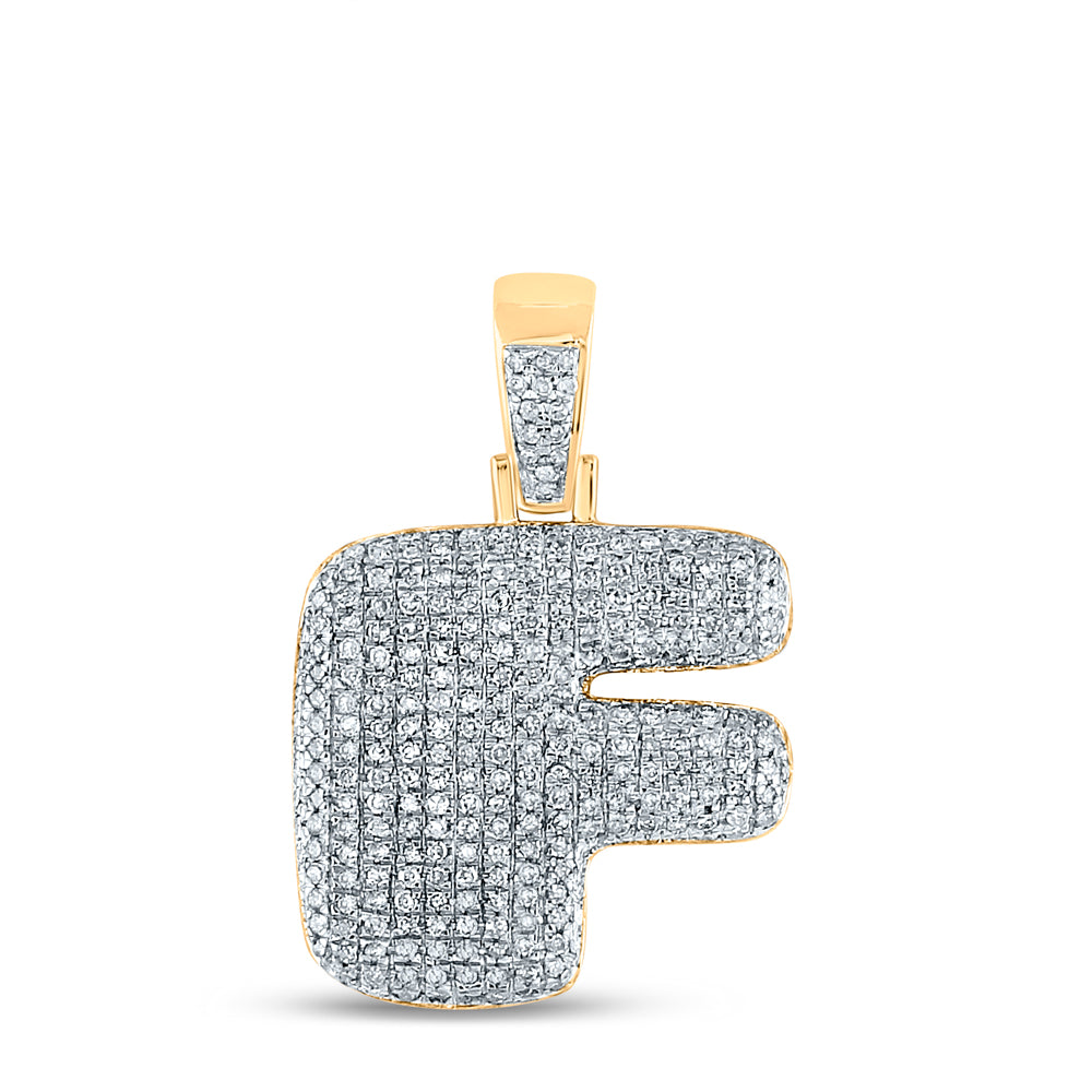 10kt Yellow Gold Men's Diamond "F" Letter Charm Pendant 7/8 ctw