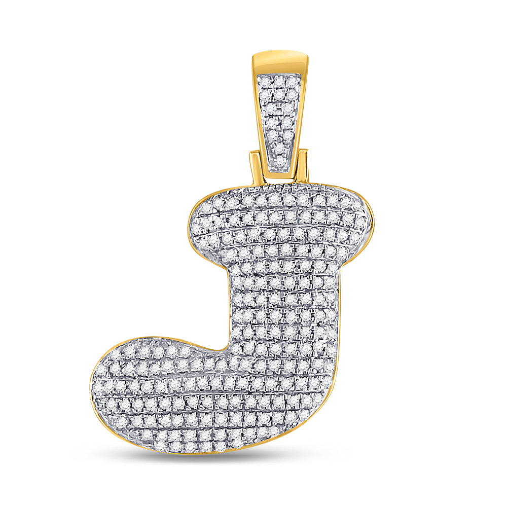 10kt Yellow Gold Men's Diamond "J" Letter Charm Pendant 5/8 ctw