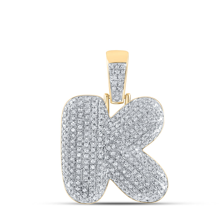 10kt Yellow Gold Mens Round Diamond ""K"" Letter Charm Pendant 3/4 Cttw