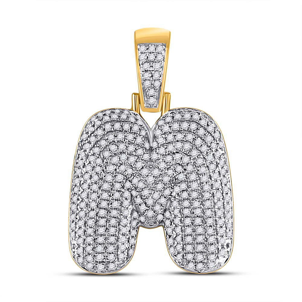 10kt Yellow Gold Men's Diamond "M" Letter Charm Pendant 3/4 ctw - view 2
