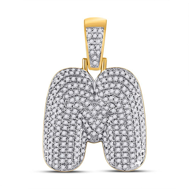 10kt Yellow Gold Men's Diamond "M" Letter Charm Pendant 3/4 ctw - view 2