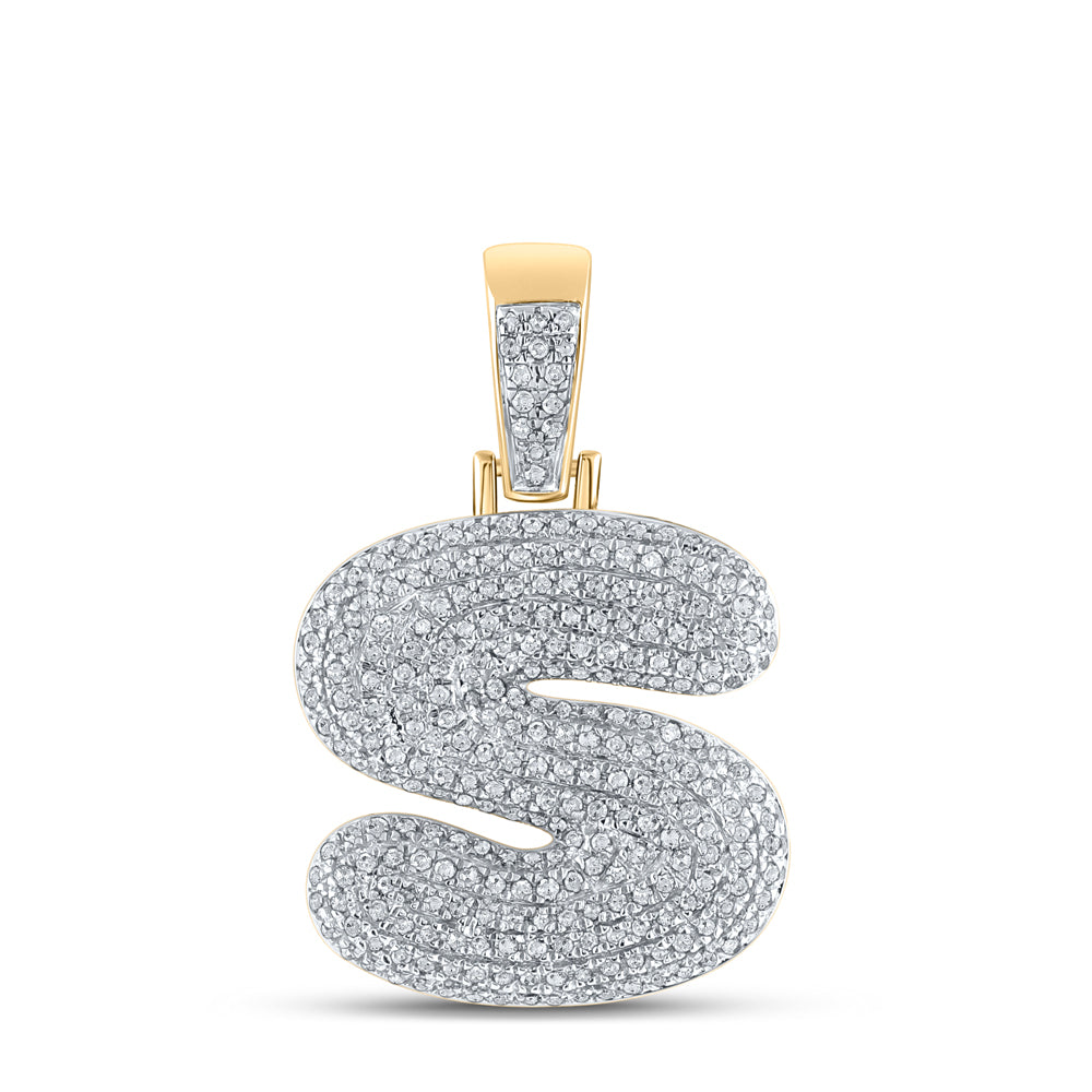 10kt Yellow Gold Men's Diamond "S" Letter Charm Pendant 3/4 ctw - view 2