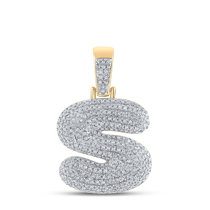 10kt Yellow Gold Men's Diamond "S" Letter Charm Pendant 3/4 ctw - view 2