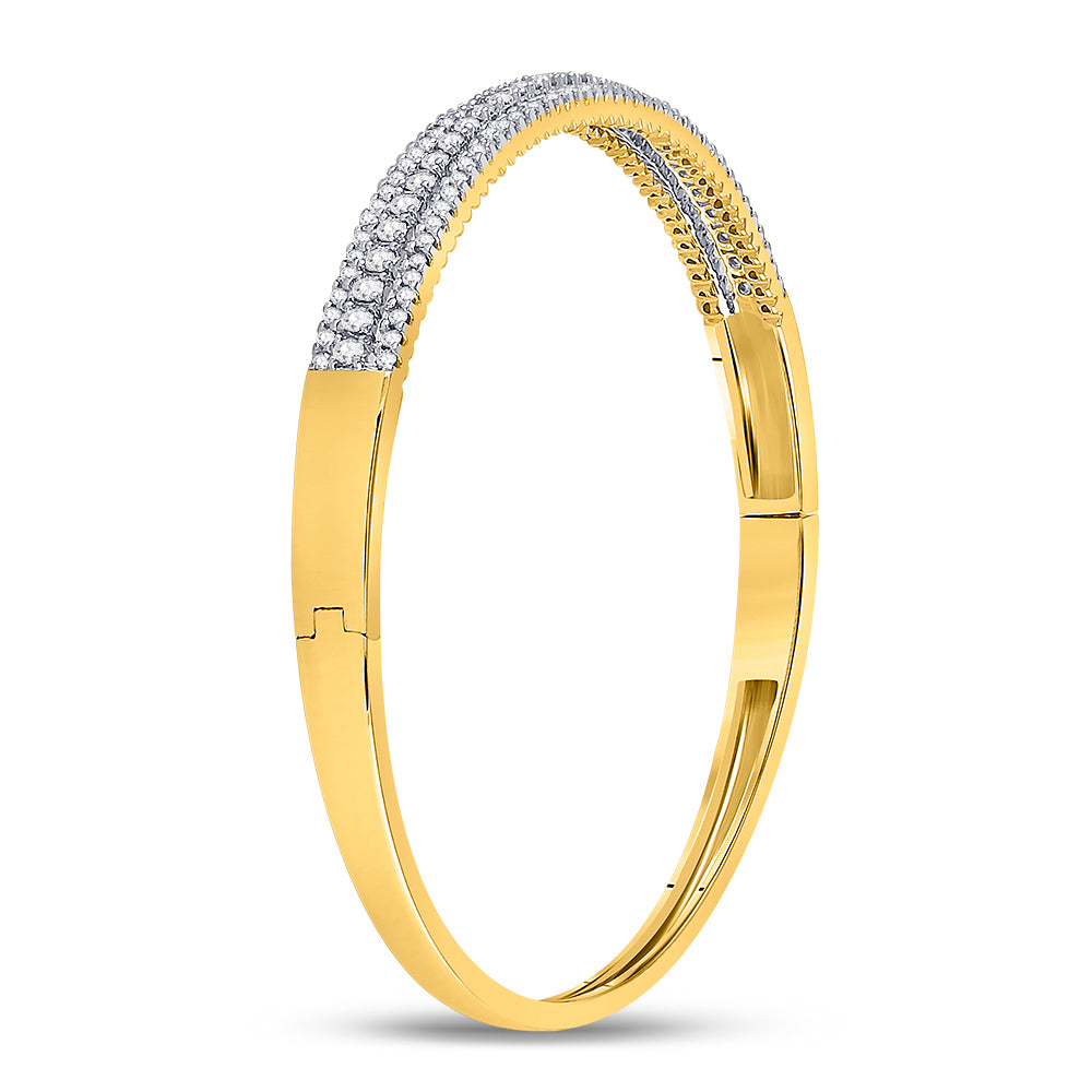 14kt Yellow Gold Women's Diamond 3-Row Bangle Bracelet 1-7/8 ctw