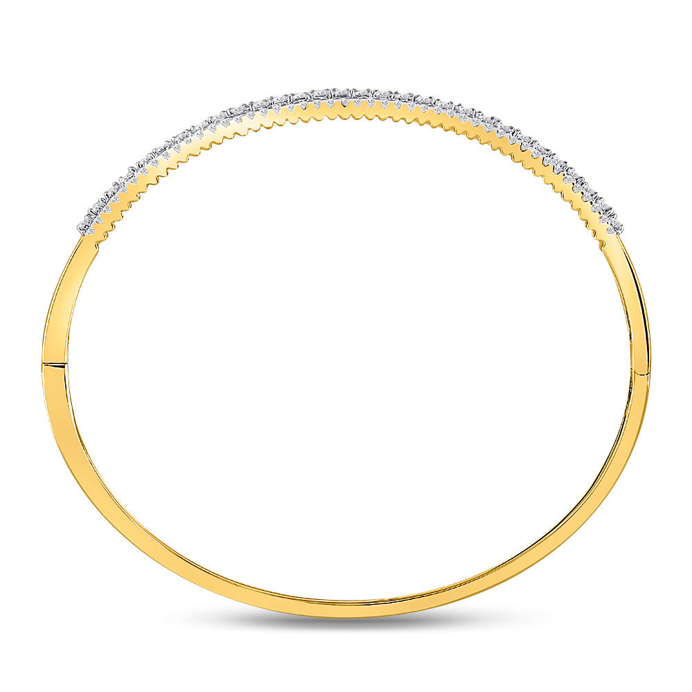 14kt Yellow Gold Women's Diamond 3-Row Bangle Bracelet 1-7/8 ctw - view 2