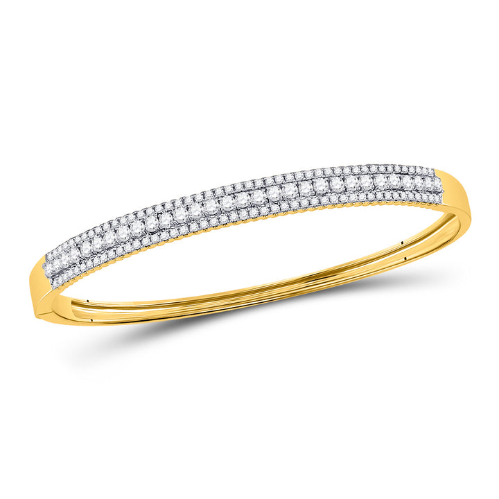 14kt Yellow Gold Women's Diamond 3-Row Bangle Bracelet 1-7/8 ctw - view 4