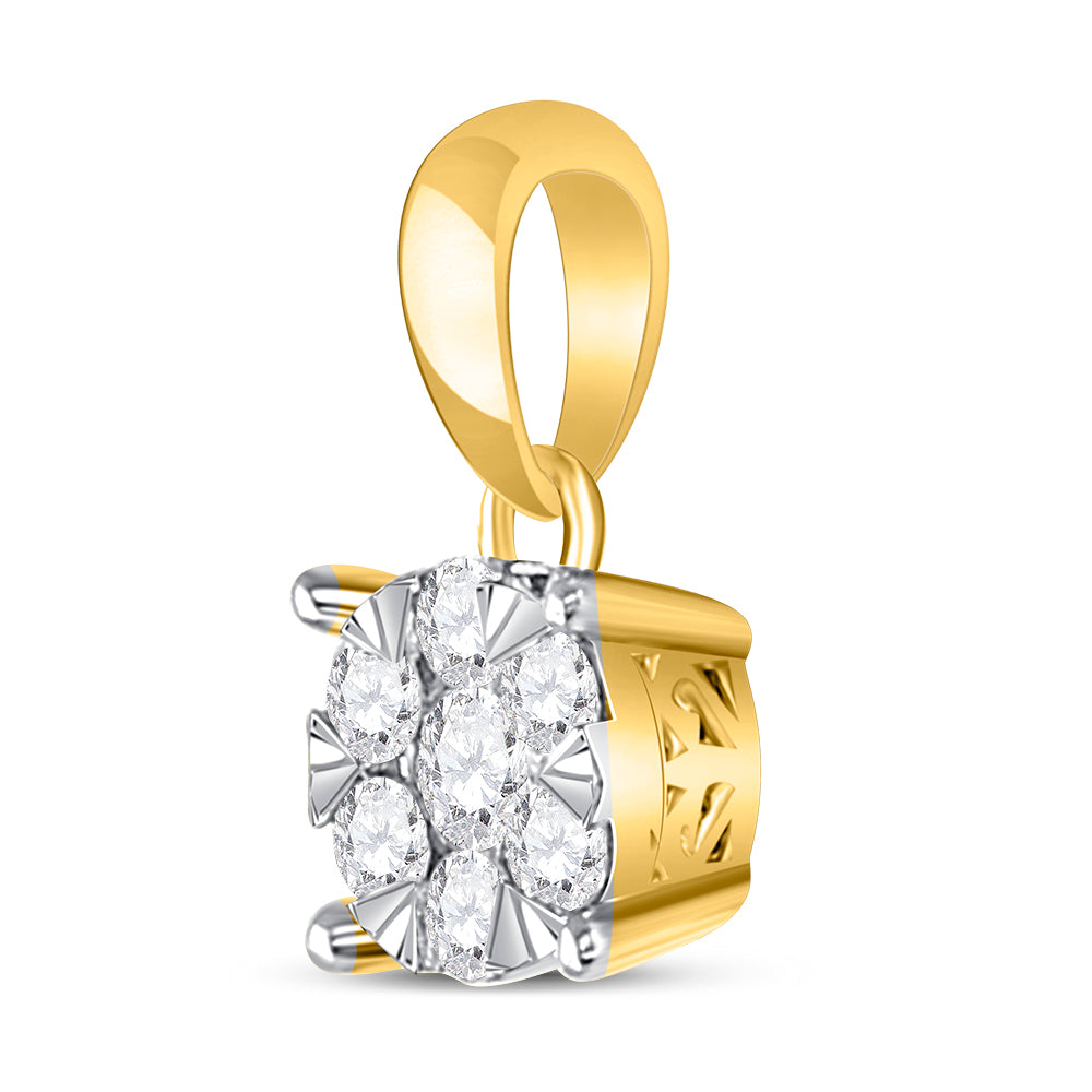 14kt Yellow Gold Women's Diamond Fashion Cluster Pendant 1/4 ctw