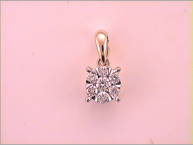 14kt Yellow Gold Women's Diamond Flower Cluster Pendant 1/5 ctw
