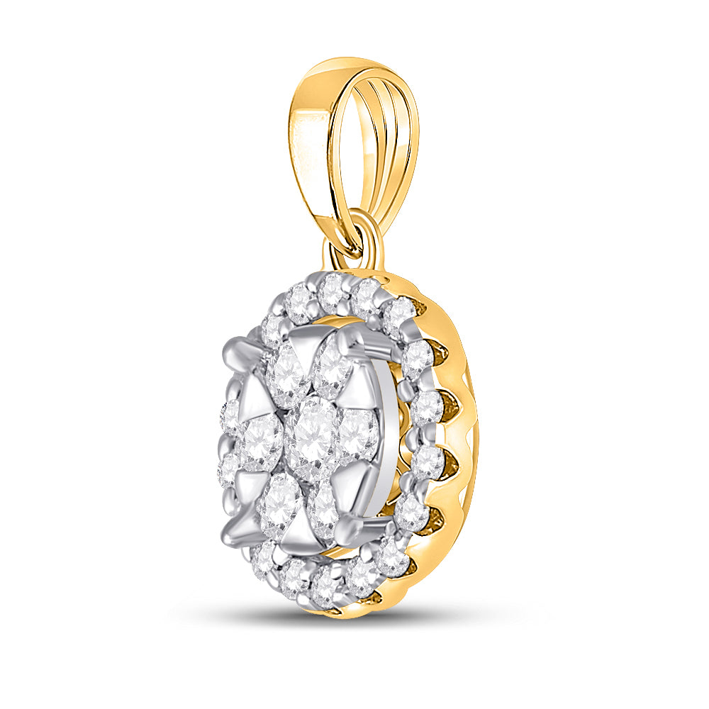 14kt Yellow Gold Women's Diamond Flower Pendant 1/2 ctw