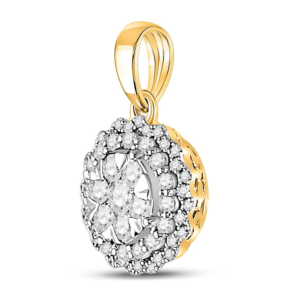 14kt Yellow Gold Women's Diamond Flower Pendant 1/2 ctw