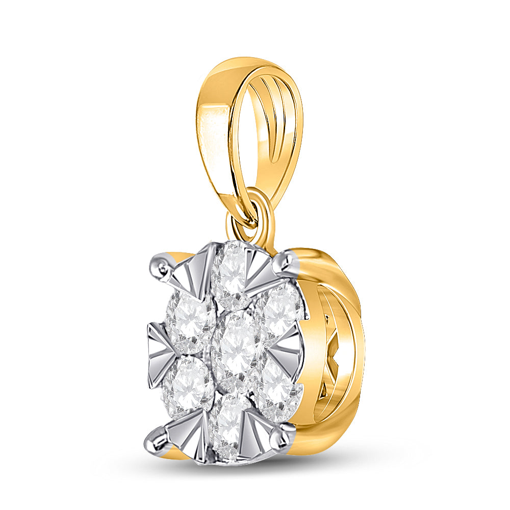 14kt Yellow Gold Women's Diamond Flower Pendant 1/2 ctw