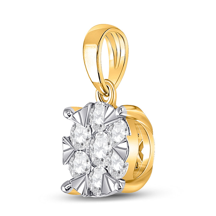 14kt Yellow Gold Women's Diamond Flower Pendant 1/2 ctw