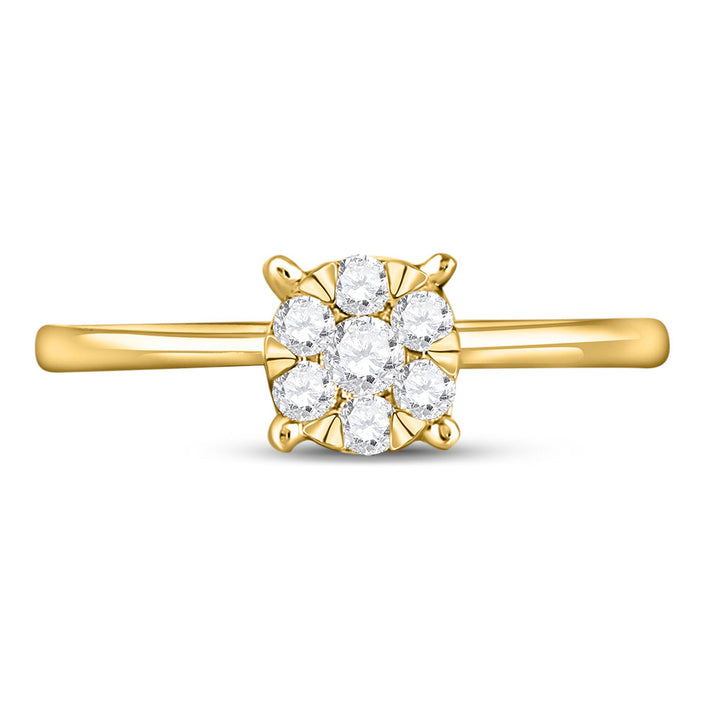 10kt Yellow Gold Womens Round Diamond Fashion Cluster Ring 1/4 Cttw