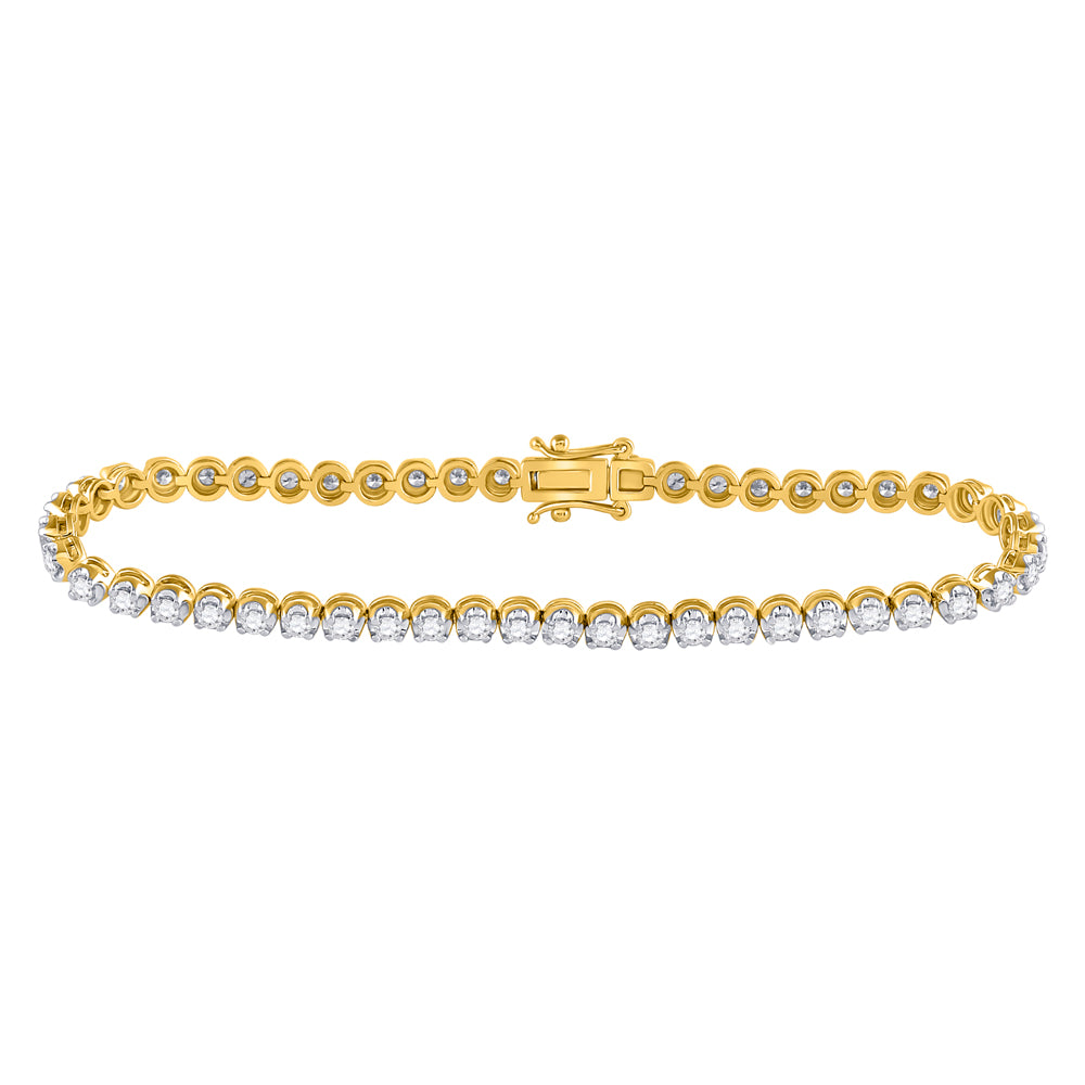 14kt Yellow Gold Womens Round Diamond Classic Tennis Bracelet 2.00 Cttw