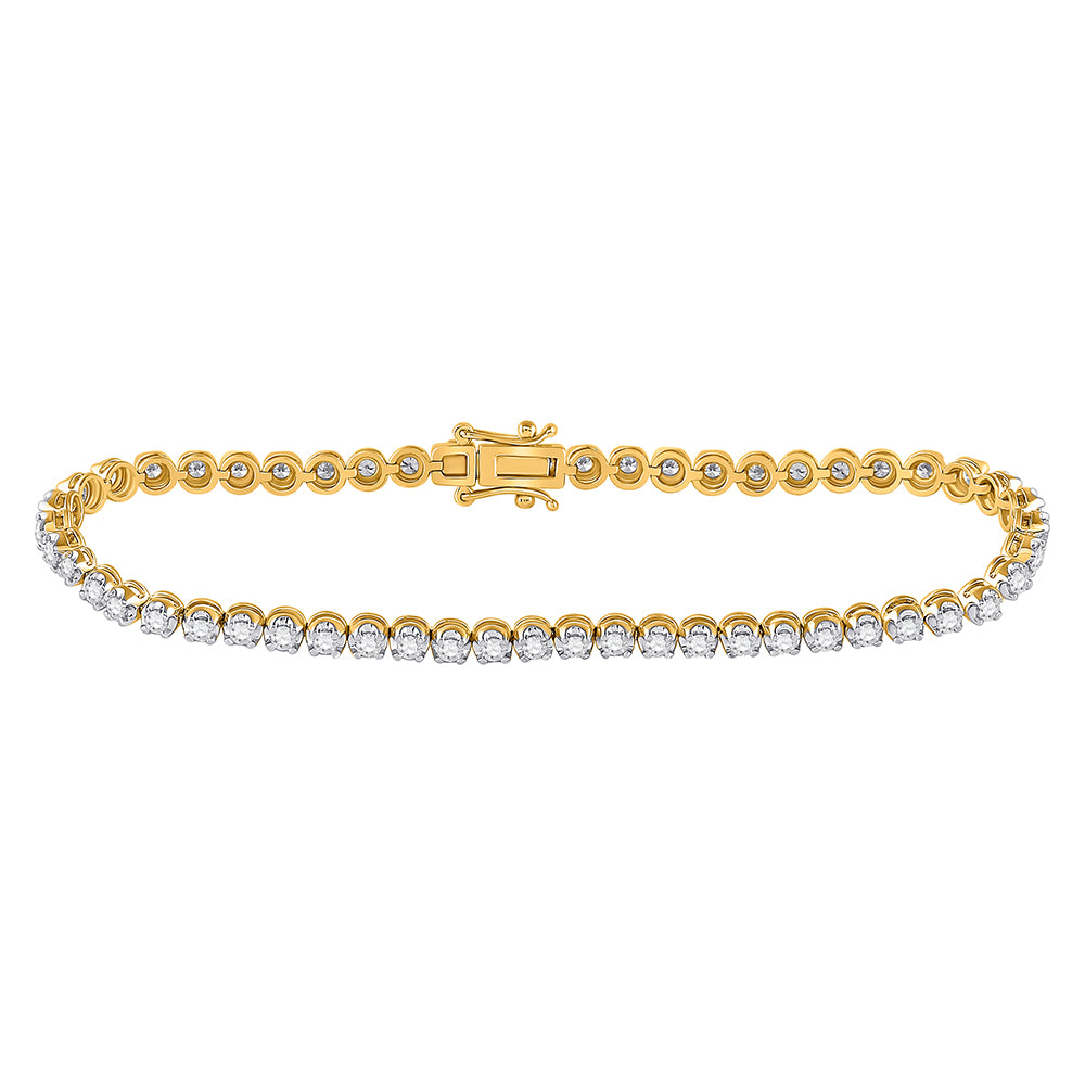 14kt Yellow Gold Womens Round Diamond Classic Tennis Bracelet 1.00 Cttw