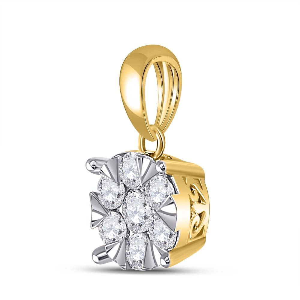 14kt Yellow Gold Women's Diamond Flower Pendant 1/2 ctw