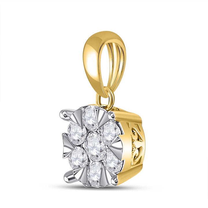 14kt Yellow Gold Women's Diamond Flower Pendant 1/2 ctw