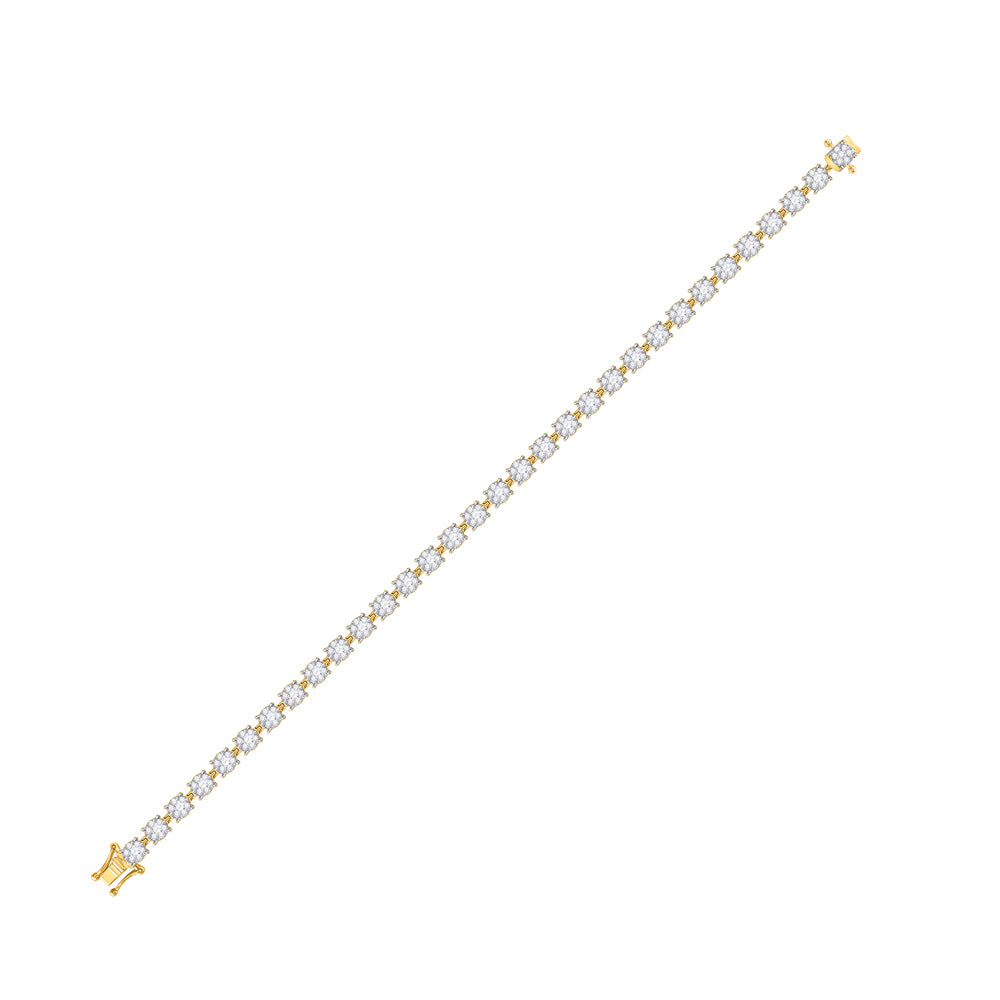 14kt Yellow Gold Women's Diamond Fashion Cluster Tennis Bracelet 3 ctw