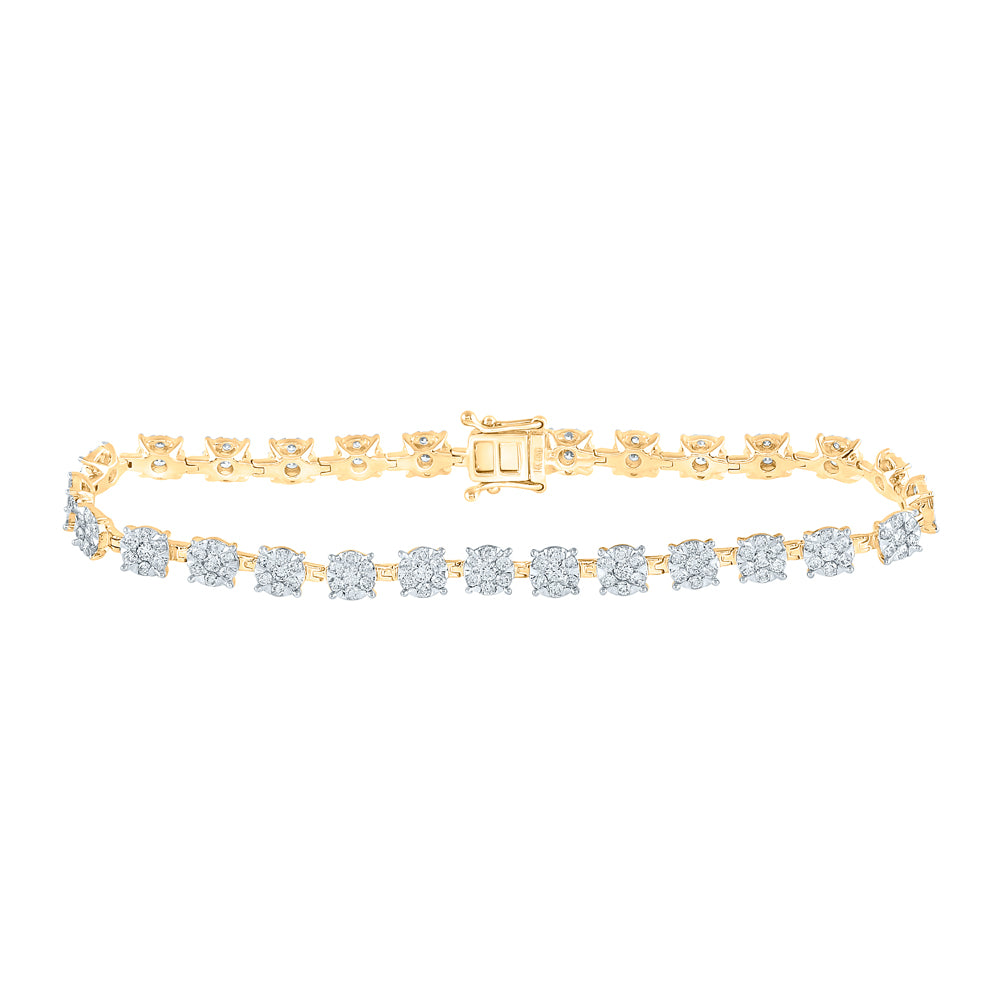 14kt Yellow Gold Women's Diamond Fashion Cluster Tennis Bracelet 3 ctw - view 2