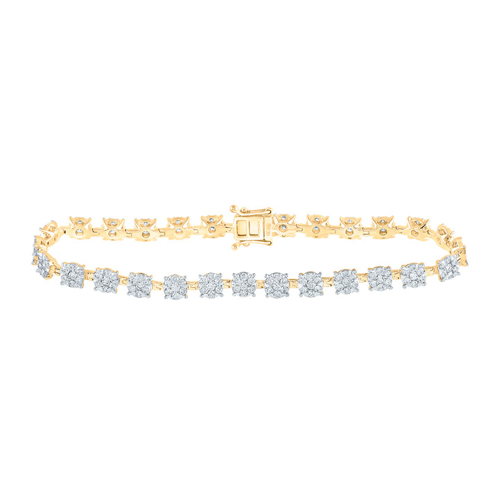 14kt Yellow Gold Women's Diamond Fashion Cluster Tennis Bracelet 3 ctw - view 2