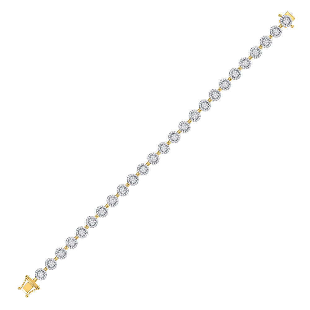 14kt Yellow Gold Women's Diamond Halo Cluster Tennis Bracelet 2 ctw