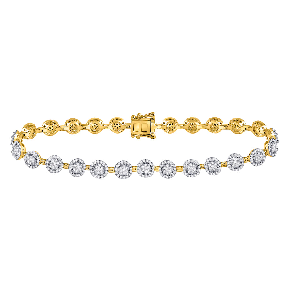 14kt Yellow Gold Women's Diamond Halo Cluster Tennis Bracelet 2 ctw - view 2