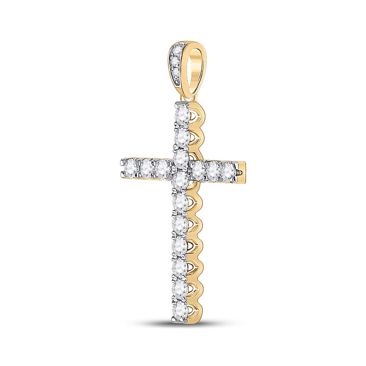 14kt Yellow Gold Womens Round Diamond Religious Cross Pendant 1/2 Cttw