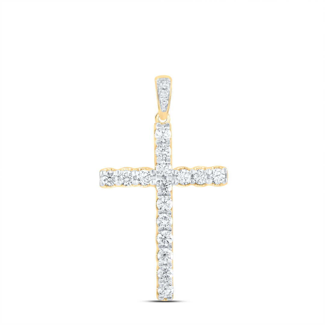 14kt Yellow Gold Womens Round Diamond Religious Cross Pendant 1/2 Cttw