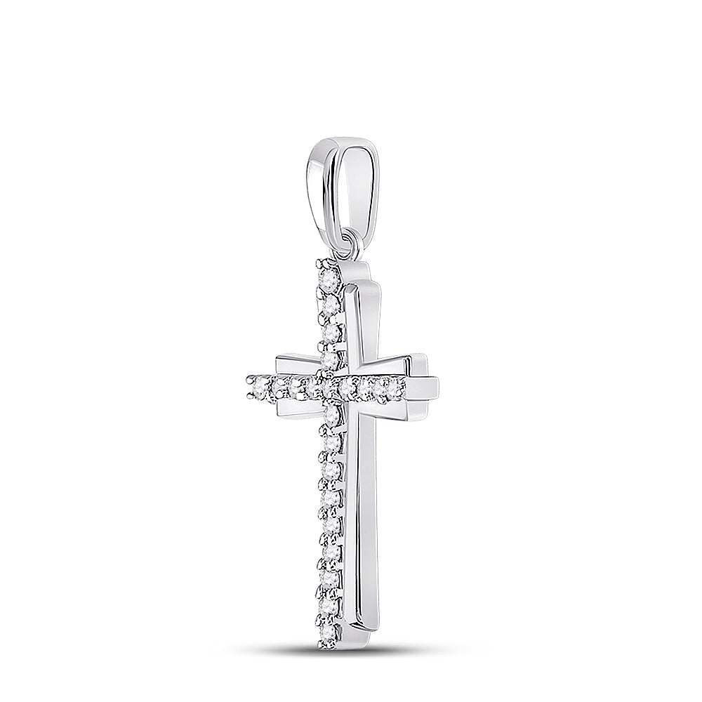 10kt White Gold Women's Diamond Faith Cross Pendant 1/6 ctw