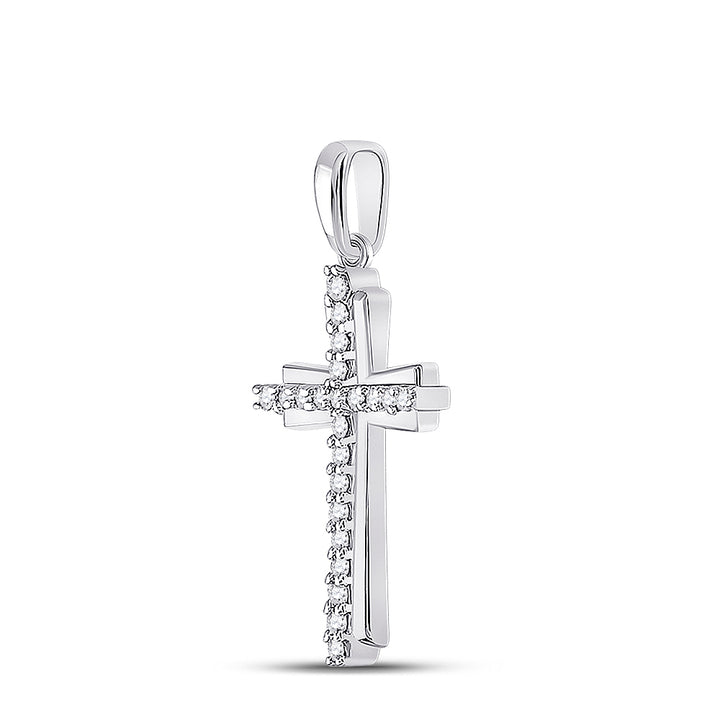10kt White Gold Women's Diamond Faith Cross Pendant 1/6 ctw