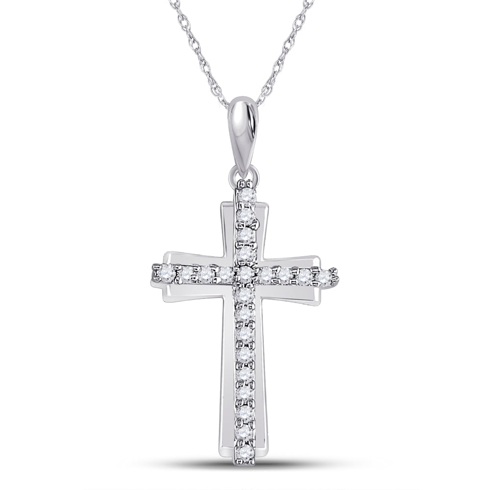 10kt White Gold Women's Diamond Faith Cross Pendant 1/6 ctw - view 2
