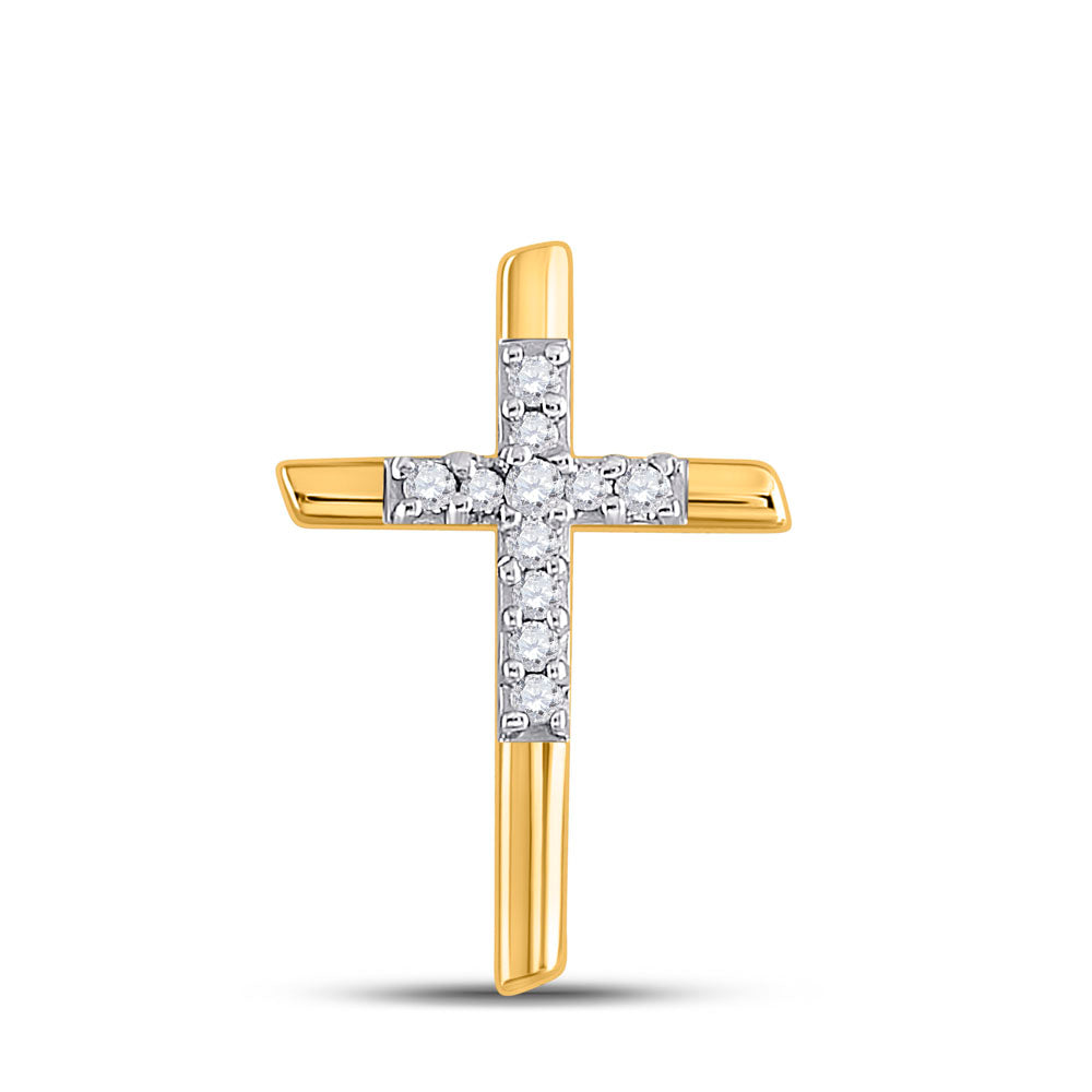 10kt Yellow Gold Women's Diamond Faith Cross Pendant 1/12 ctw