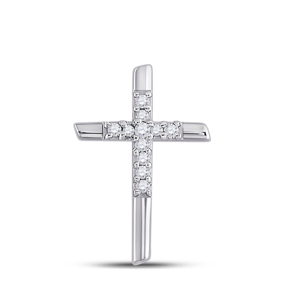 10kt White Gold Women's Diamond Faith Cross Pendant 1/12 ctw
