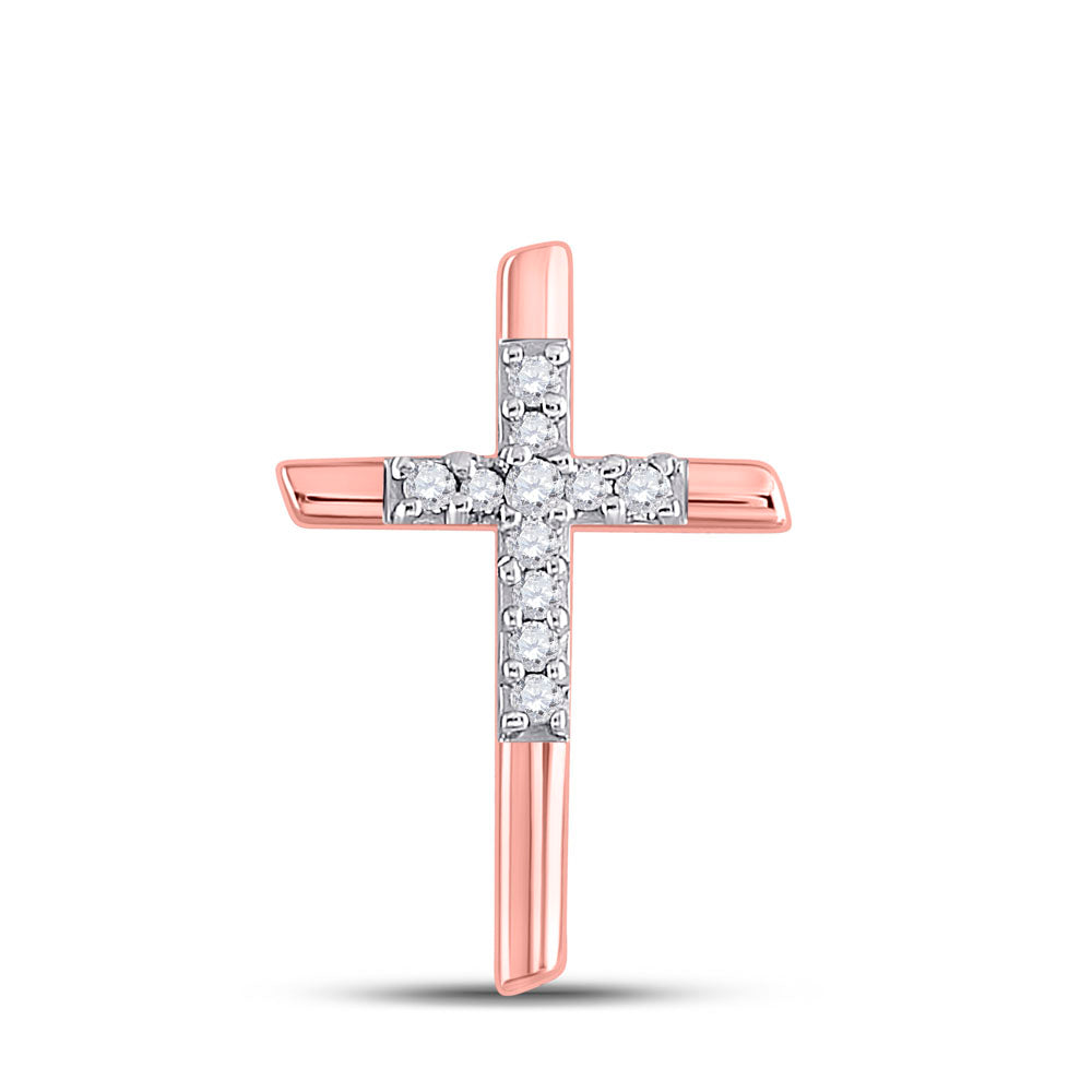 10kt Rose Gold Women's Diamond Faith Cross Pendant 1/12 ctw