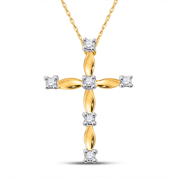 10kt Yellow Gold Women's Diamond Faith Cross Pendant 1/20 ctw - view 2