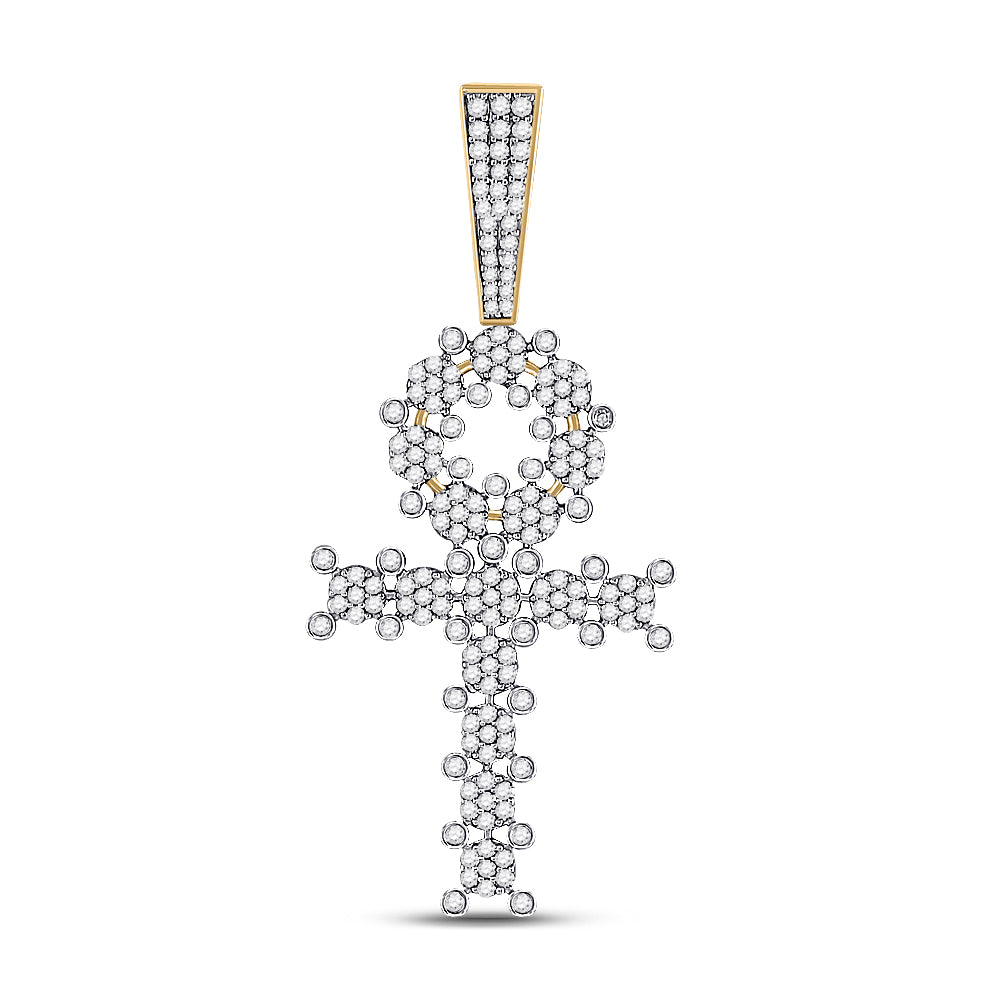 10kt Yellow Gold Men's Diamond Ankh Cross Charm Pendant 1 ctw - view 2