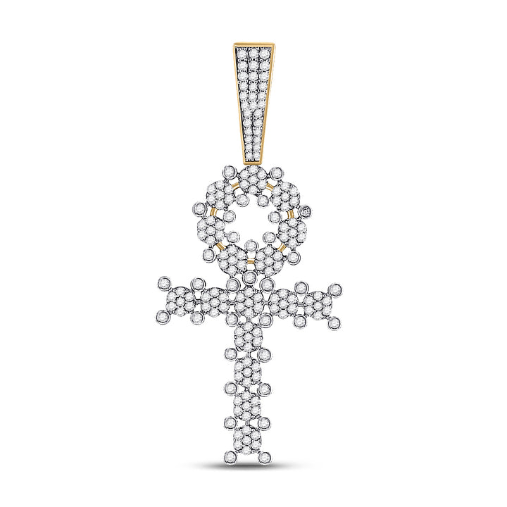 10kt Yellow Gold Men's Diamond Ankh Cross Charm Pendant 1 ctw - view 2
