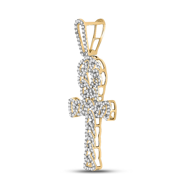 10kt Yellow Gold Men's Diamond Ankh Cross Charm Pendant 7/8 ctw