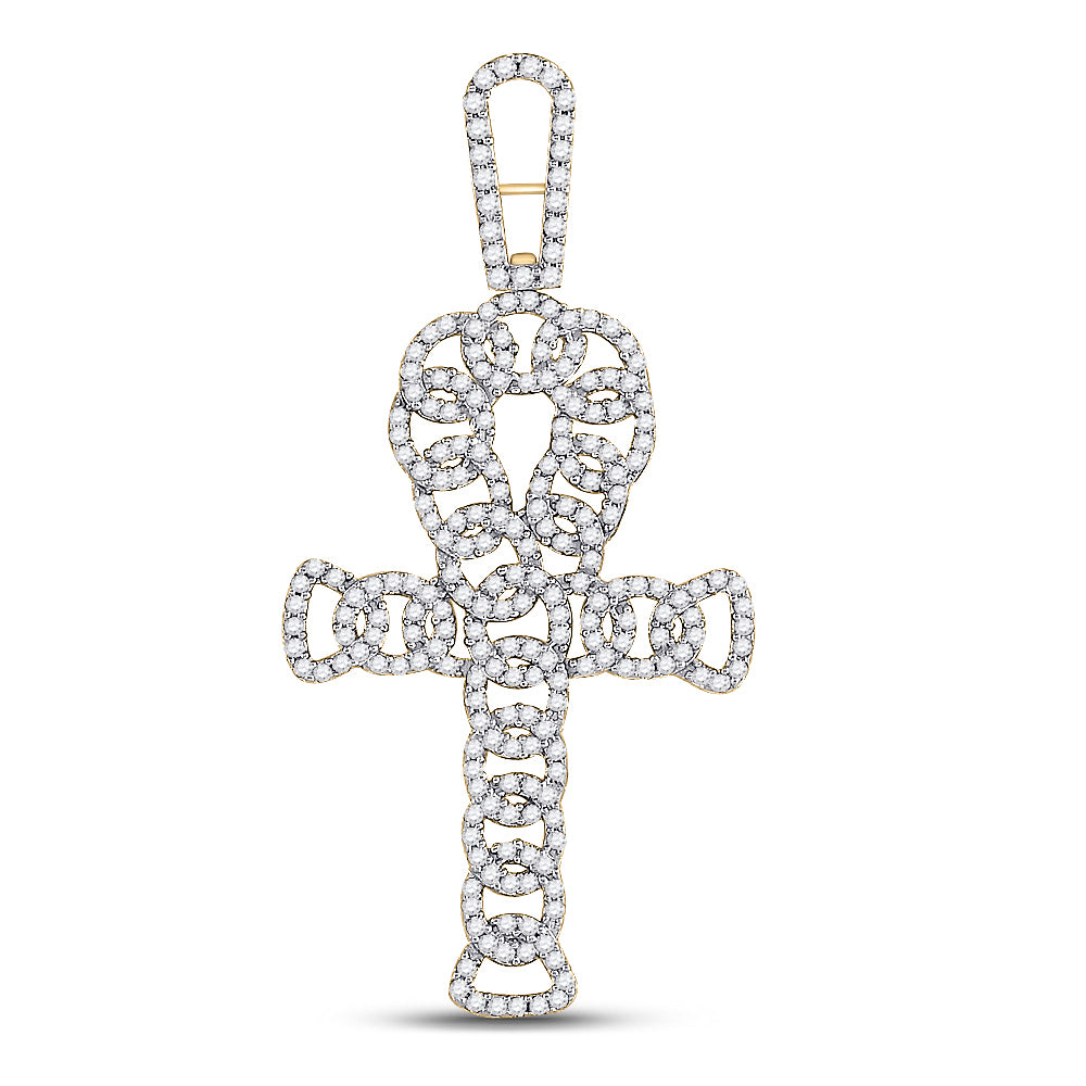 10kt Yellow Gold Men's Diamond Ankh Cross Charm Pendant 7/8 ctw - view 2