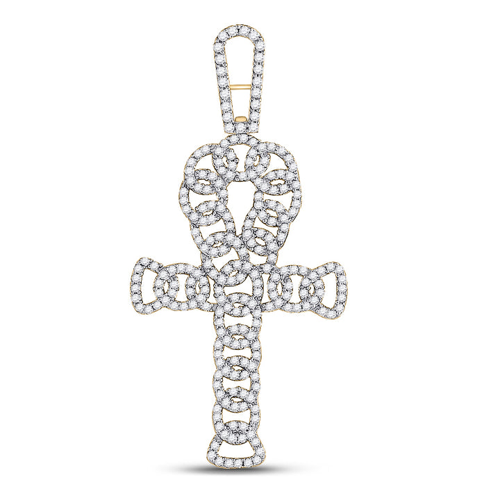 10kt Yellow Gold Men's Diamond Ankh Cross Charm Pendant 7/8 ctw - view 2