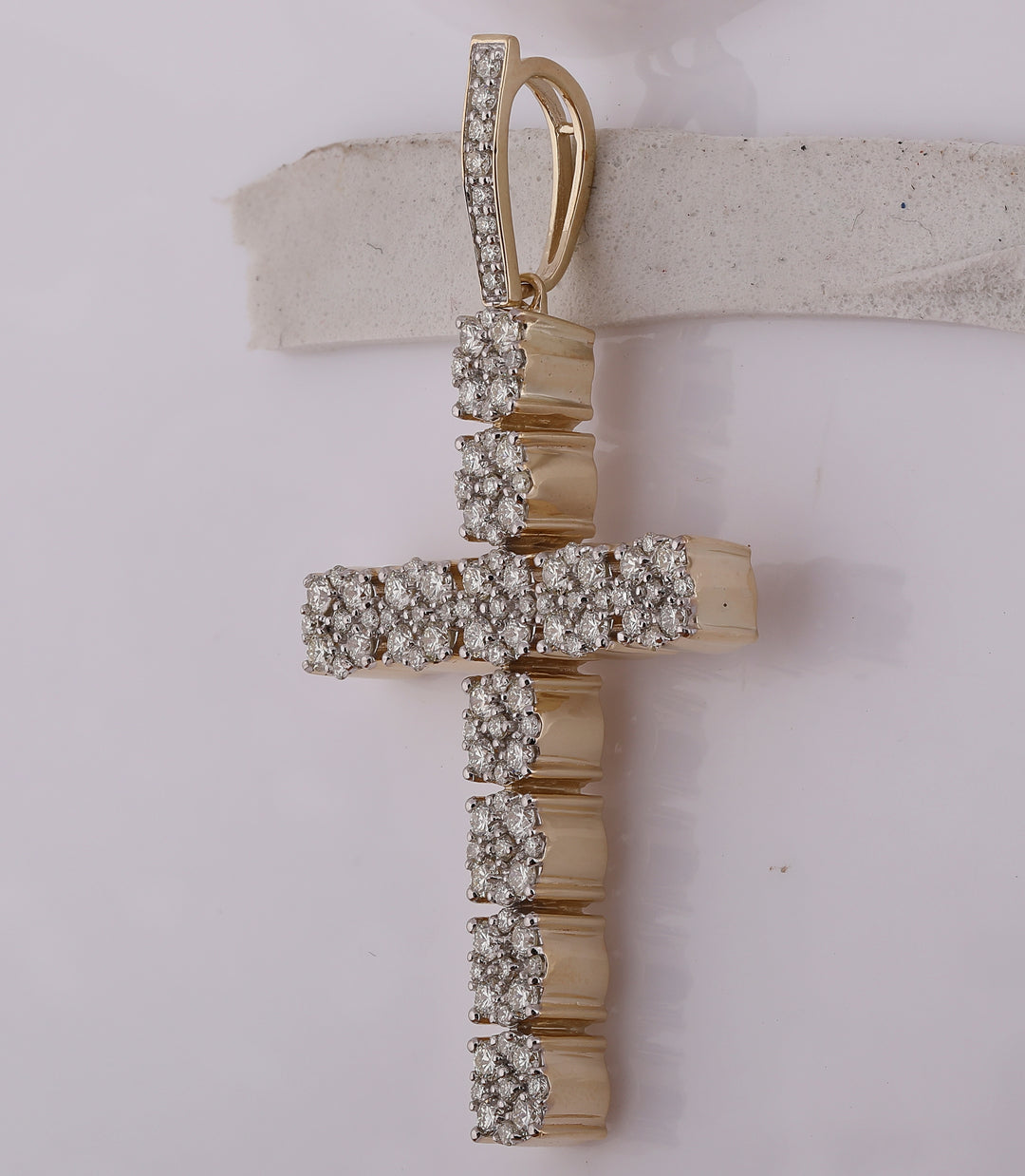 10kt Yellow Gold Men's Diamond Cross Charm Pendant 2-1/5 ctw