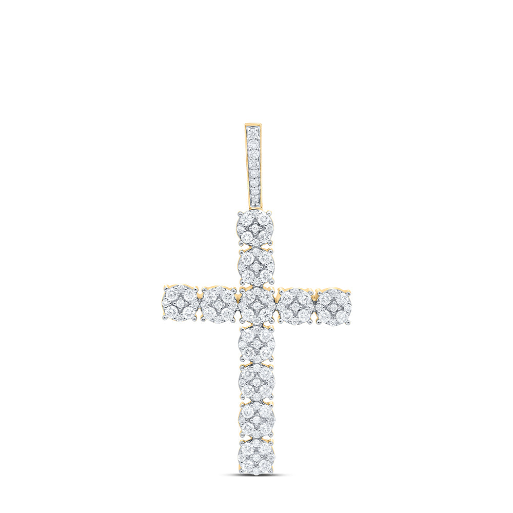 10kt Yellow Gold Men's Diamond Cross Charm Pendant 2-1/5 ctw - view 2