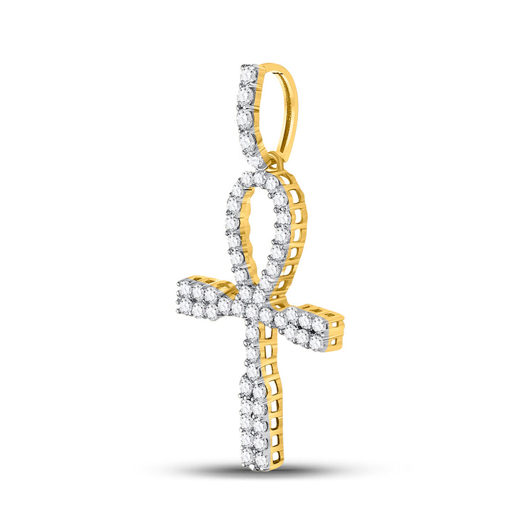 10kt Yellow Gold Men's Diamond Ankh Cross Charm Pendant 1 ctw