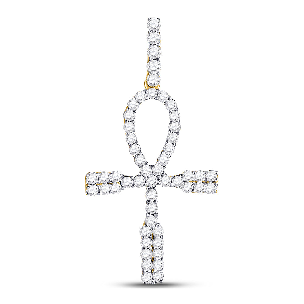 10kt Yellow Gold Men's Diamond Ankh Cross Charm Pendant 1 ctw - view 2