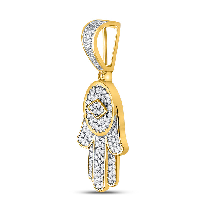 10kt Yellow Gold Men's Round Diamond Hamsa Charm Pendant 7/8 ctw